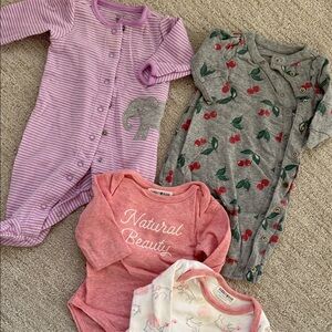 GAP Baby Girls One-Piece Sleepers in Pink, Gray, Coral & White bodysuit onesie